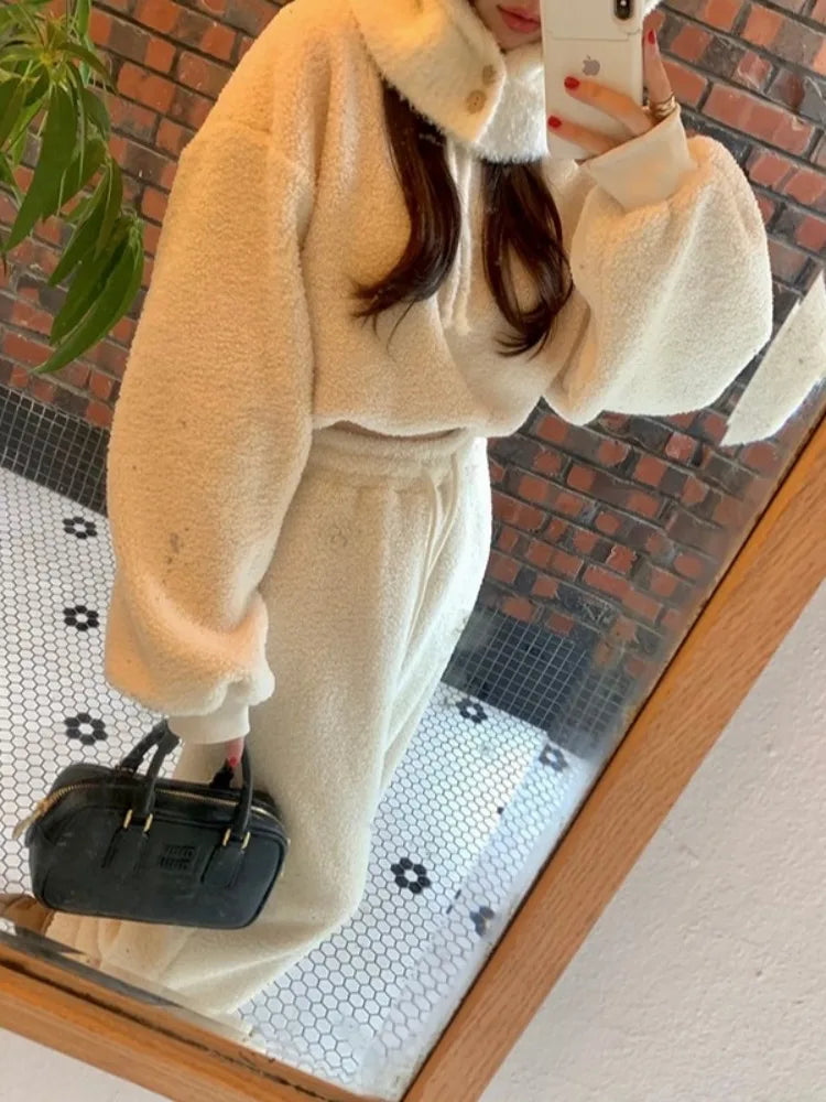 Women’s Fleece Teddy Hoodie Jogger Set | Oversized Warm Winter Lounge Wear