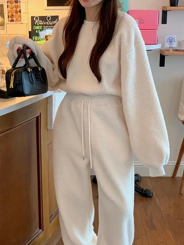 Women’s Fleece Teddy Hoodie Jogger Set | Oversized Warm Winter Lounge Wear