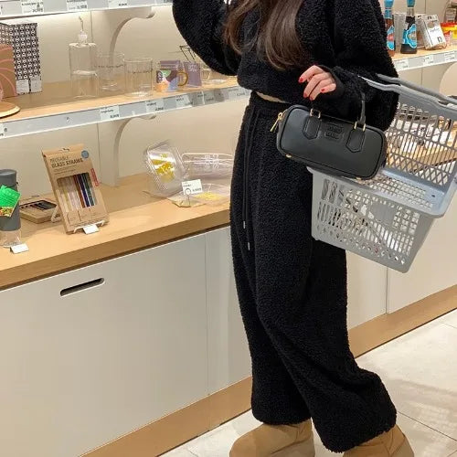 Women’s Fleece Teddy Hoodie Jogger Set | Oversized Warm Winter Lounge Wear